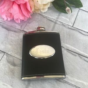 Whiskey FLASK JASON engraved leather covered captive top